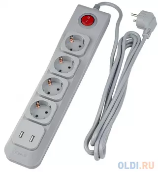 Сетевой фильтр Uniel S-GSL5-3U 4 розетки 2xUSB 3 м