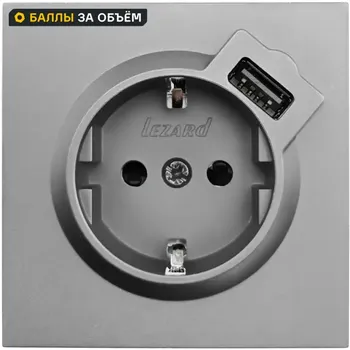 Розетка USB встраиваемая Lezard Zima с заземлением цвет серый матовый
