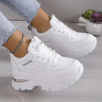 Women s Platform Sneakers, Fashion Lace Up Outdoor Shoes, Comfortable Low Top Sport Shoes 35 чёрный