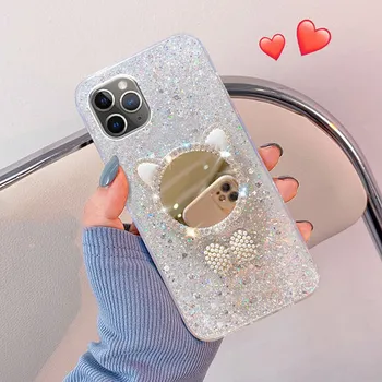 Чехол для телефона iPhone 13 12 11 14 15 Pro Max Plus чехол iPhone x xr xs Max 7 8 Plus Прочный с зеркалом для макияжа iPhone 7/8 розовый
