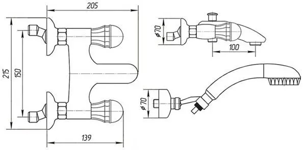 Смеситель для ванны Migliore Korona хром/золото (ML KRN-4702 CRDO)