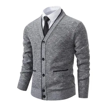 Мужской вязаный кардиган повседневный свитер с V-образным вырезом осень-зима пальто L вино красного