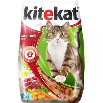Kitekat Мясной Пир полнорационный сухой корм для кошек, с говядиной повседневный эконом для всех возрастов с мясом мешок Российский корм 1 уп. х 1 шт. х 15 кг