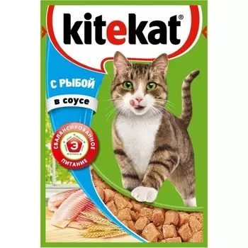 Kitekat полнорационный влажный корм для кошек, рыбой, кусочки в соусе, в паучах - 85 г повседневный эконом для взрослых с рыбой паучи Российский корм 1 уп. х 28 шт. х 2.38 кг