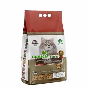 HOMECAT Ecoline древесный комкующийся наполнитель для кошачьих туалетов - 6 л для всех возрастов Россия 1 уп. х 1 шт. х 2.1 кг