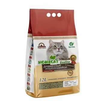 Homecat Ecoline наполнитель для кошек, комкующийся, древесный, в гранулах - 12 л, 4 кг премиум для всех возрастов мешок Россия 1 уп. х 1 шт. х 4 кг