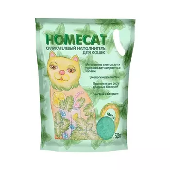 Homecat Мята силикагелевый наполнитель для кошачьих туалетов с ароматом мяты 3,8 л супер премиум Россия 1 уп. х 1 шт. х 1.6 кг
