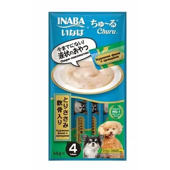Inaba Churu лакомство пюре для собак, с куриным филе и хрящами - 14 г х 4 шт супер премиум для взрослых с курицей Китай 1 уп. х 1 шт. х 0.056 кг