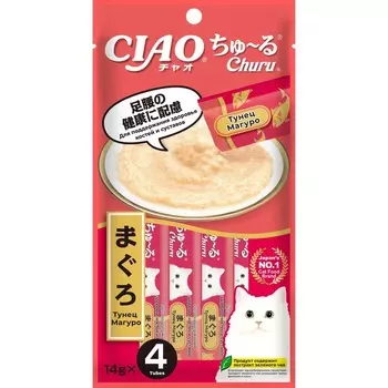 Inaba Ciao Churu лакомство пюре для взрослых кошек, для поддержания здоровья костей и суставов, с тунцом Магуро - 14 г х 4 шт супер премиум для взрослых с тунцом Китай 1 уп. х 1 шт. х 0.056 кг