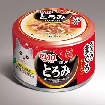 Inaba Ciao Toromi влажный корм для кошек, с куриным филе, тунцом магуро и сурими, кусочки в бульоне, в консервах - 80 г повседневный супер премиум беззерновые для взрослых с тунцом для всех пород консервы (в железной банке) Китай 1 уп. х 24 шт. х 1.92 кг