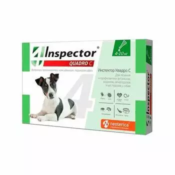 Inspector Quadro капли для собак весом 4-10 кг от внешних и внутренних паразитов - 1 пипетка от круглых червей Россия 1 уп. х 1 шт. х 0.02 кг