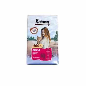 Karmy Adult полнорационный сухой корм для кошек, с телятиной - 400 г повседневный премиум для взрослых с телятиной мешок Российский корм 1 уп. х 1 шт. х 0.4 кг