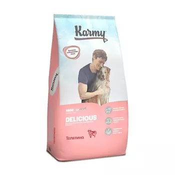 Karmy Delicious Mini полнорационный сухой корм для собак мелких пород привередливых в питании, с телятиной - 10 кг повседневный премиум для взрослых с телятиной породы мелкого размера мешок Российский корм 1 уп. х 1 шт. х 10 кг