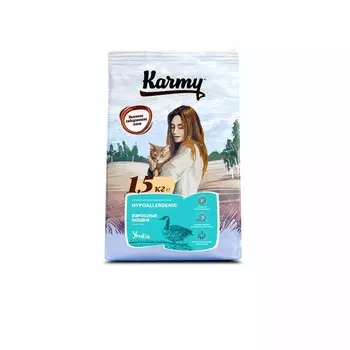 Karmy Hypoallergenic полнорационный сухой корм для кошек при пищевой аллергии, c уткой - 1,5 кг повседневный премиум для взрослых с уткой мешок Российский корм 1 уп. х 1 шт. х 1.5 кг