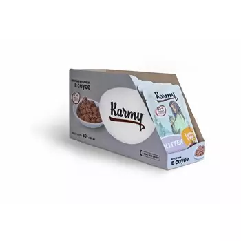 Karmy Kitten полнорационный влажный корм для котят до 1 года, беременных и кормящих кошек, c курицей, кусочки в соусе, в паучах - 80 г повседневный премиум для котят с курицей паучи Российский корм 1 уп. х 24 шт. х 1.92 кг