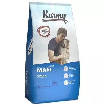 Karmy Maxi Adult сухой корм для взрослых собак крупных пород старше 1 года с телятиной - 14 кг повседневный премиум низкозерновые для взрослых с телятиной породы крупного размера мешок Российский корм 1 уп. х 1 шт. х 14 кг