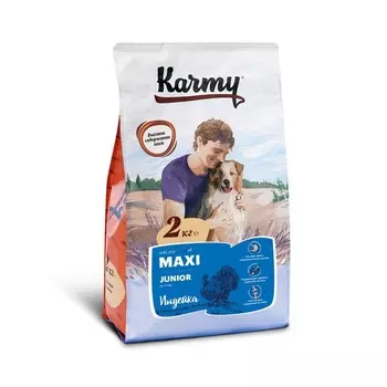 Karmy Maxi Junior полнорационный сухой корм для щенков крупных пород, с индейкой - 2 кг повседневный премиум для щенков с индейкой породы крупного размера мешок Российский корм 1 уп. х 1 шт. х 2 кг
