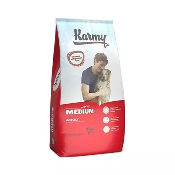 Karmy Medium Adult сухой корм для собак средних пород старше 1 года (Фаворит), с телятиной - 14 кг премиум для взрослых с телятиной породы среднего размера мешок Россия 1 уп. х 1 шт. х 14 кг