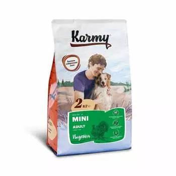 Karmy Mini Adult полнорационный сухой корм для собак мелких пород, с индейкой - 2 кг повседневный премиум для взрослых с индейкой породы мелкого размера мешок Российский корм 1 уп. х 1 шт. х 2 кг