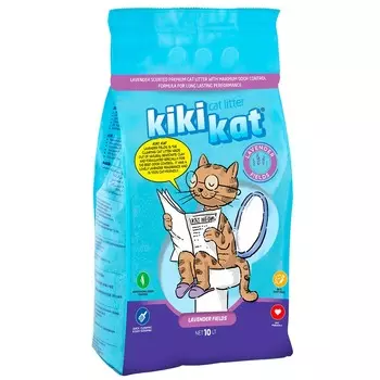 KikiKat комкующийся бентонитовый наполнитель для кошачьего туалета супер-белый с ароматом "Лаванда" - 10 л премиум для всех возрастов Турция 1 уп. х 1 шт. х 8.7 кг