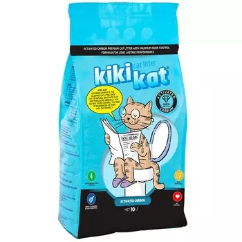 KikiKat комкующийся бентонитовый наполнитель для кошачьего туалета супер-белый "Активированный уголь" - 10 л премиум для всех возрастов Турция 1 уп. х 1 шт. х 8.7 кг