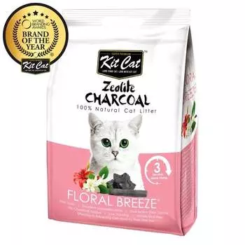 Kit Cat Zeolite Charcoal Floral Breeze цеолитовый комкующийся наполнитель с ароматом цветов - 4 кг повседневный супер премиум для всех возрастов Сингапур 1 уп. х 1 шт. х 4 кг