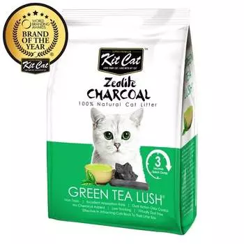 Kit Cat Zeolite Charcoal Green Tea Lush цеолитовый комкующийся наполнитель с ароматом зеленого чая - 4 кг повседневный супер премиум для всех возрастов Сингапур 1 уп. х 1 шт. х 4 кг