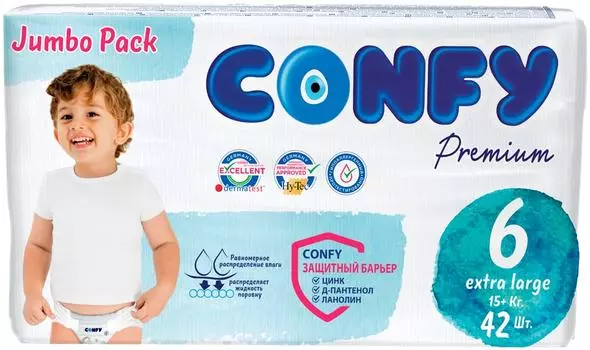Подгузники Confy Premium Jumbo Размер 6 15+кг 42шт