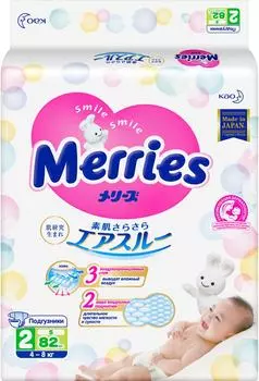 Подгузники Merries для детей размер S 2 4-8 кг 82шт