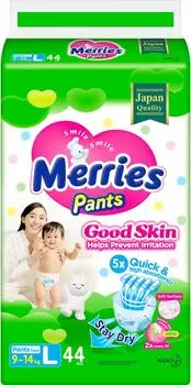 Подгузники-трусики Merries Good Skin L 4 9-14кг 44шт