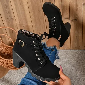 2024 Women High Heel Ankle Boots Autumn Winter Booties Woman Fashion New Lady Shoes Brown Black Short Boot Female Botas De Mujer 36 коричневый