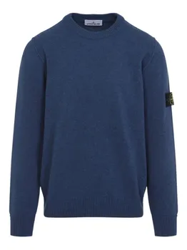 Свитер с круглым вырезом и нашивкой-логотипом Stone Island, синий