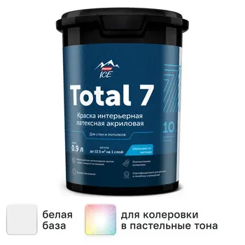 Краска для стен и потолков Parade Total 7 моющаяся шелковисто-матовая цвет белый база А 0.9 л