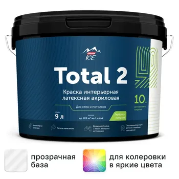 Краска для стен и потолков Parade Total 2 матовая прозрачная база С 9 л