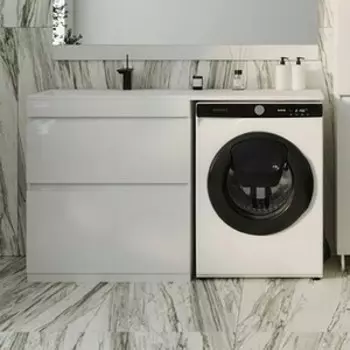 Тумба с раковиной Style line Даллас Люкс 78 (140L) напольная, под стиральную машину, белая (СС-00002273 + 4627179377670)