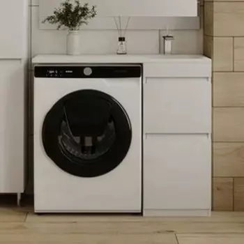 Тумба с раковиной Style line Даллас Люкс 38 (100R) напольная, под стиральную машину, белая (СС-00000514 + 2000949237459)