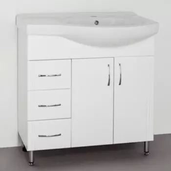 Тумба с раковиной Style line Эко Стандарт №25 L ящики слева, белая (ЛС-00000108 + 1WH110225)