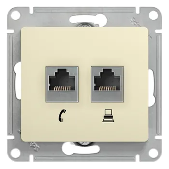 Розетка компьютерная/ телефонная Systeme Electric Glossa встраиваемая бежевая RJ11/ RJ45 (GSL000285)