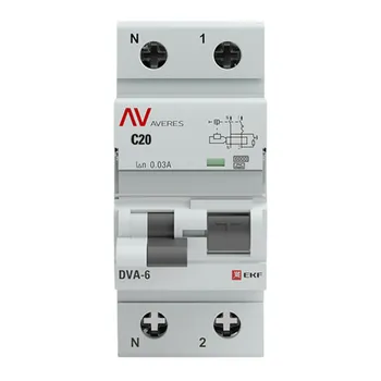 Автомат дифференциальный EKF Averes DVA-6 20А 1P+N тип A 30 мА 6 кА (rcbo6-1pn-20C-30-a-av)