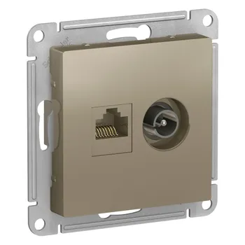 Розетка телевизионная/ компьютерная Systeme Electric AtlasDesign встраиваемая шампань TV/ RJ45 (ATN000589)