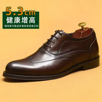 [Предпродажа Non-Spot] Douyin, хит продаж, внутренняя кожаная обувь, увеличивающая рост, мужские туфли-оксфорды из коровьей кожи первого слоя в деловом стиле с острым носком 37 чёрный