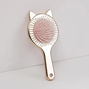 Новая расческа для волос Kawai Cat Pattern, черный, розовый, милый мультфильм, массажная расческа на воздушной подушке, жесткая щетка для волос, однотонные парикмахерские аксессуары для волос