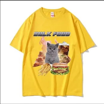 Bulk Food Cute Cat Meme Графическая футболка Забавная унисекс WoUnisex Модные хлопковые футболки с короткими рукавами Летняя повседневная футболка большого размера L