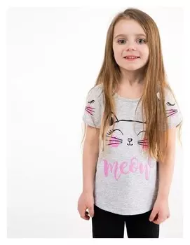 Футболка для девочки, цвет серый, рост 122 см Meow