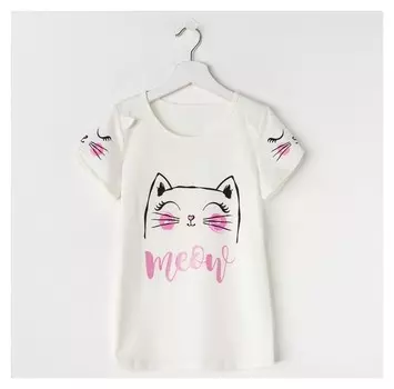 Футболка для девочки Meow цвет молочный, рост 116 см