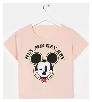 Футболка укороченная «Hey мickey» микки маус, цвет розовый