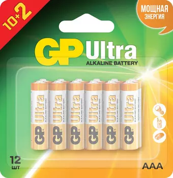 Батарейка GP Ultra, AAA (LR03), 1.5V, 12 шт. (GP 24AU-2CR12 144/1152)