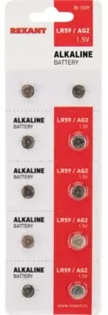 Батарейка REXANT для часов, AG2,396,LR726,LR59, 1.5V, 10 шт. (30-1039)