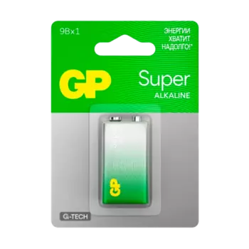 Батарейка GP Super, крона (6LR61/6LF22/1604A/1604S/6F22), 9V, 1 шт. (GP1604AA21-5CRSBC1)