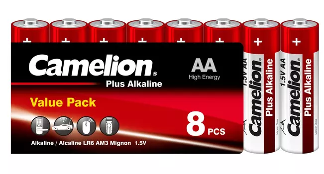 Батарея Camelion Plus Alkaline, AA, 1.5V, 8шт. (9283)